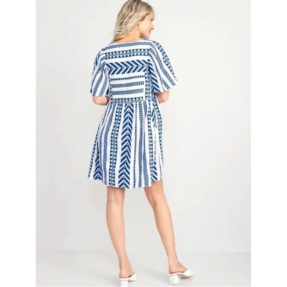 Old Navy Viral V-Neck Mini Swing Dress Blue Embroidered Tanzanite Size XL - Picture 3 of 16